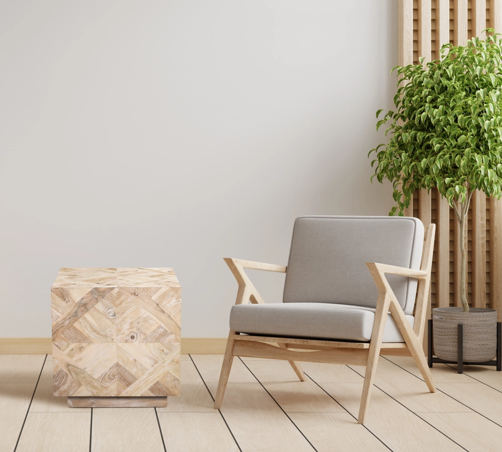 Light Natural Handmade Acacia Block Side End Table