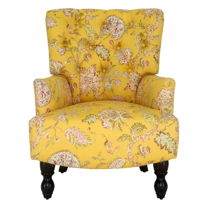 28" Golden Yellow Green and Brown Toile Arm Chair