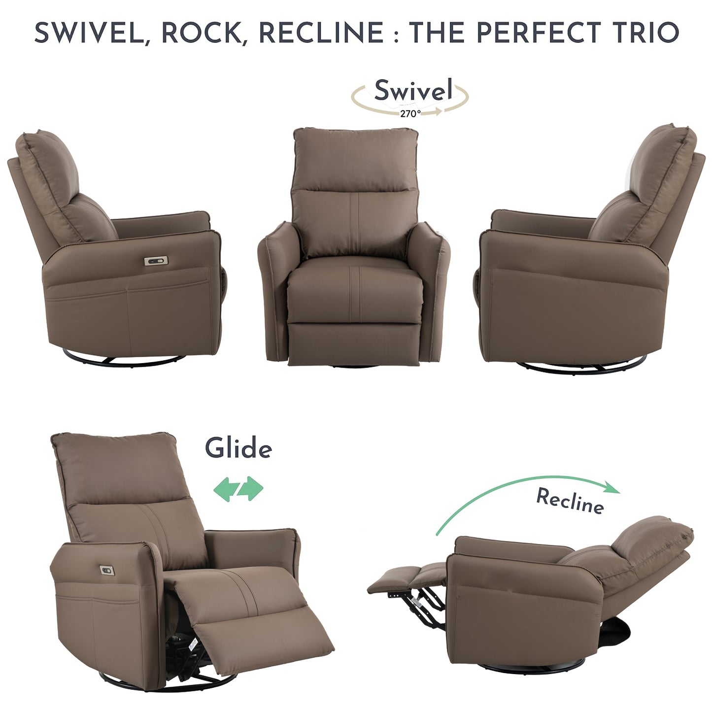 OmniGlide 270° LuxeRecline - Power Swivel & Glider with USB