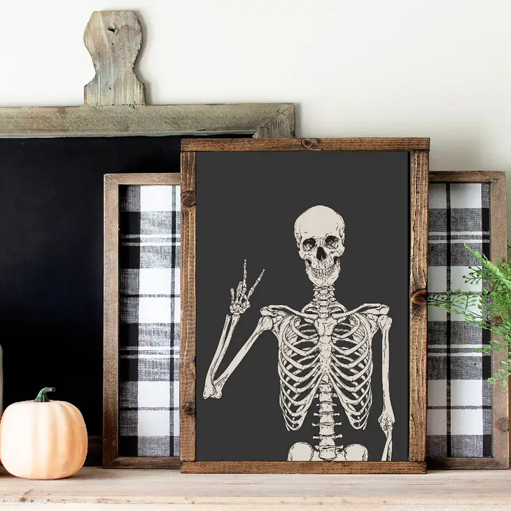 Peace Skeleton Wooden Framed Sign