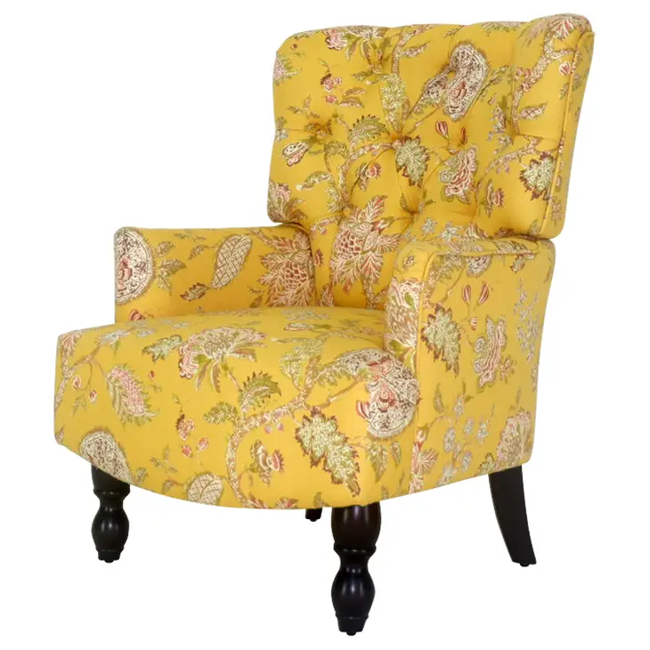 28" Golden Yellow Green and Brown Toile Arm Chair