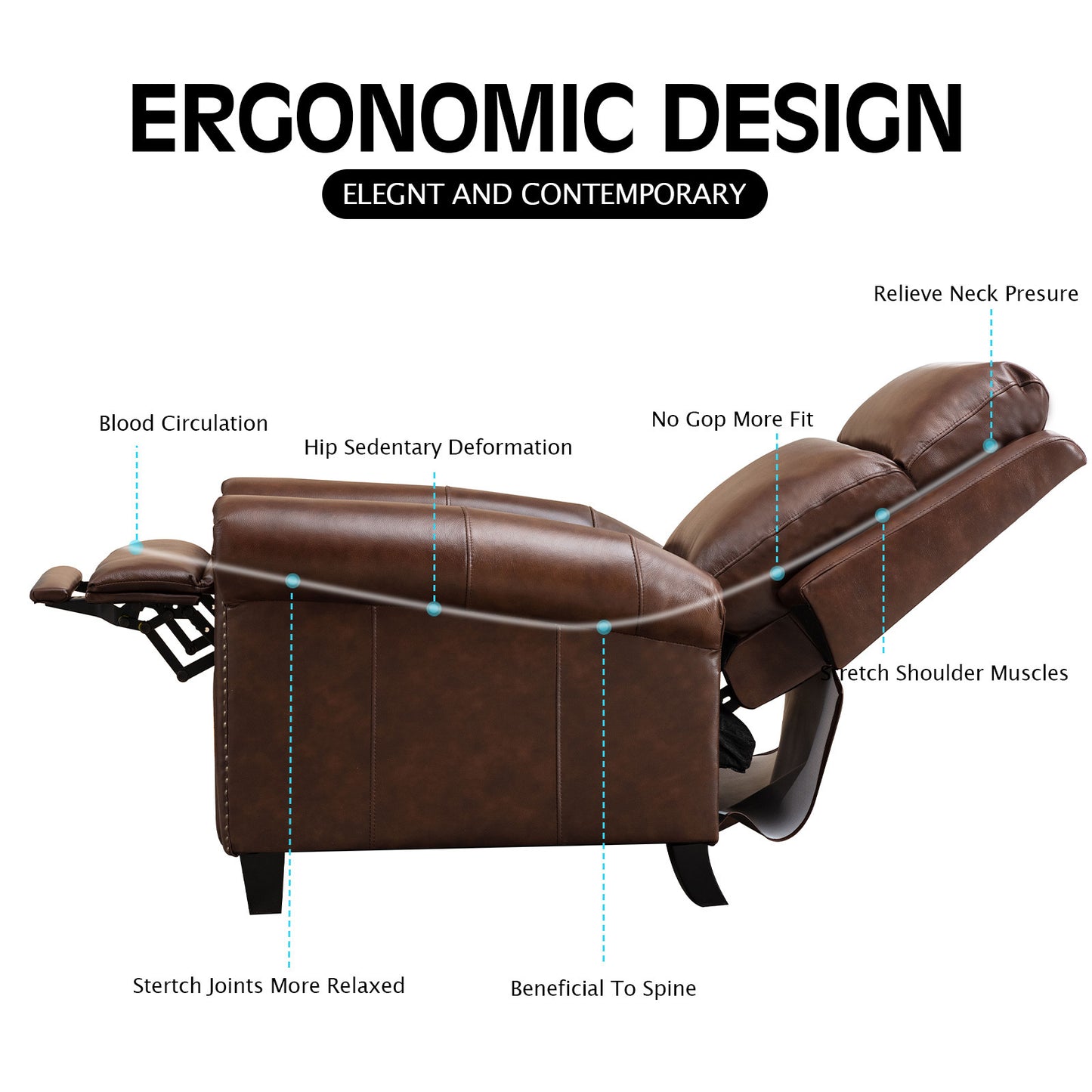 33.5inch Wide Genuine Leather Manual Ergonomic Recliner