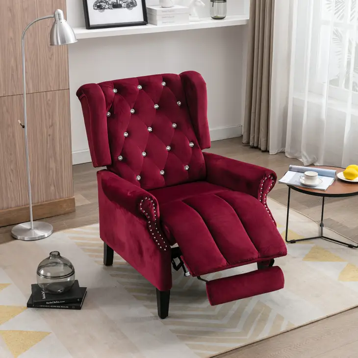 Diamond Tufted Wingback Armchair, Dark Red