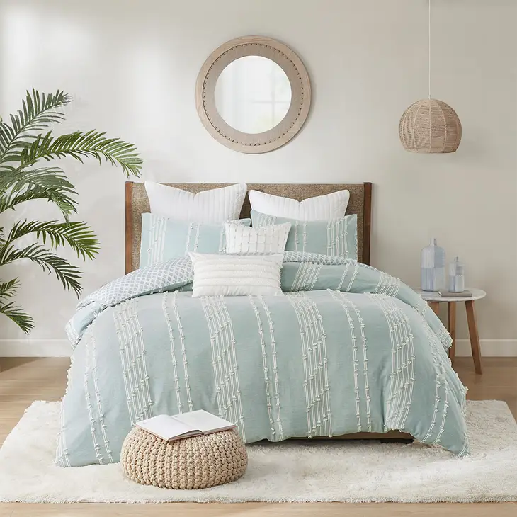 Jacquard Stripe Comforter/Duvet Cover Mini Set, Blue