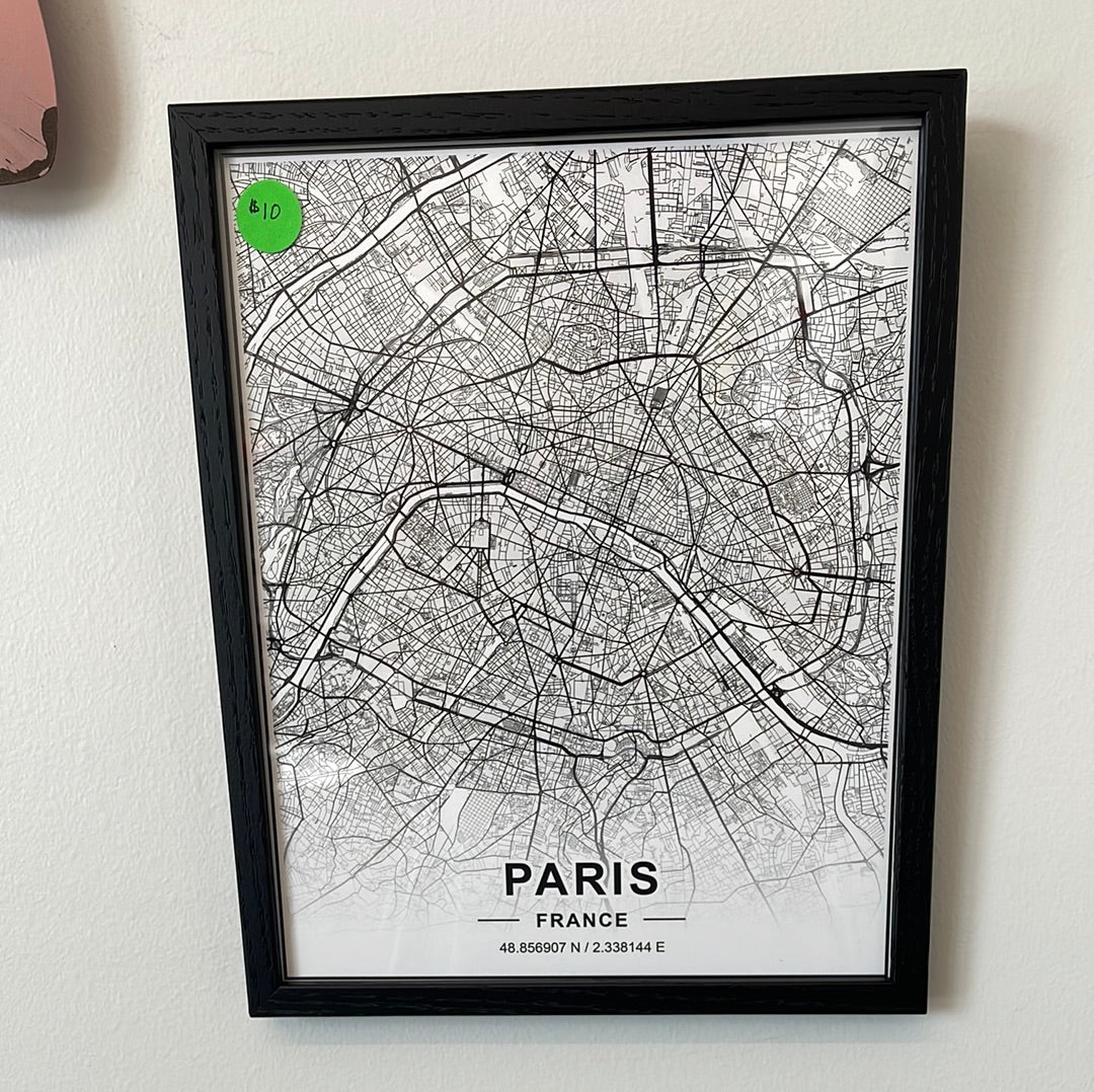 8x10 Framed Print of Paris Map