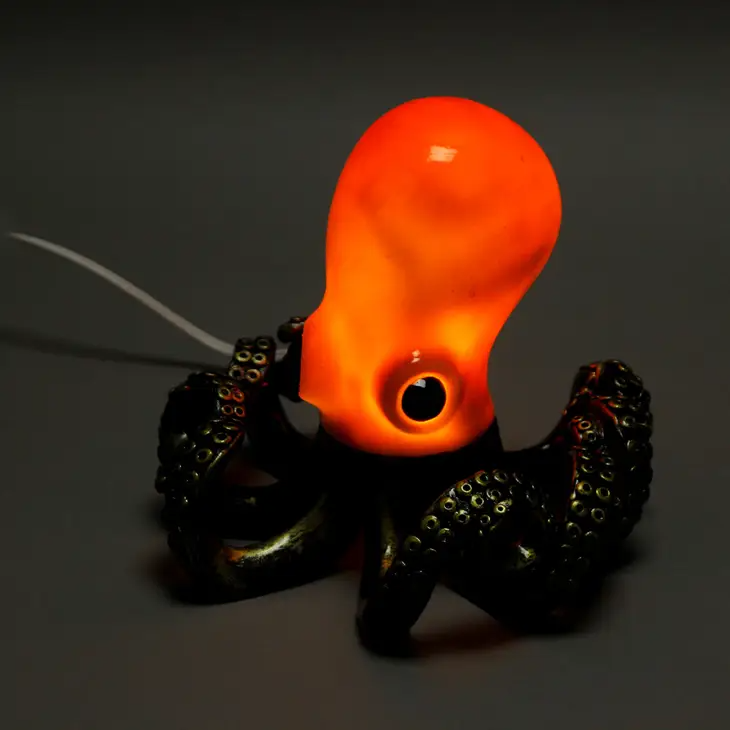Bronzed Resin & Amber Octopus Coastal Accent Lamp/Nightlight