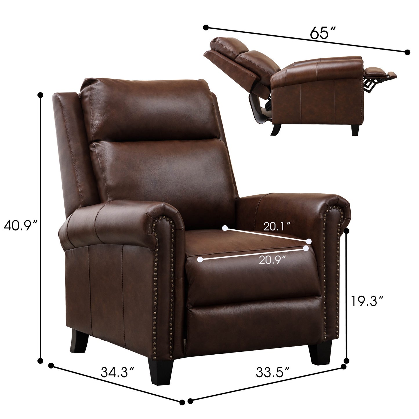 33.5inch Wide Genuine Leather Manual Ergonomic Recliner