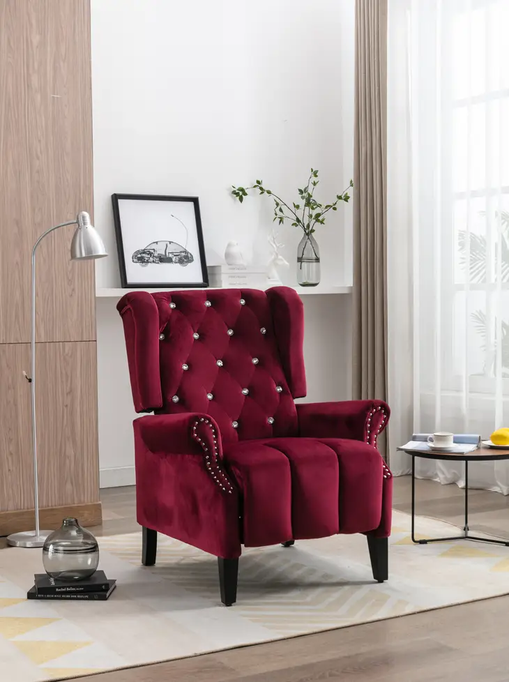 Diamond Tufted Wingback Armchair, Dark Red