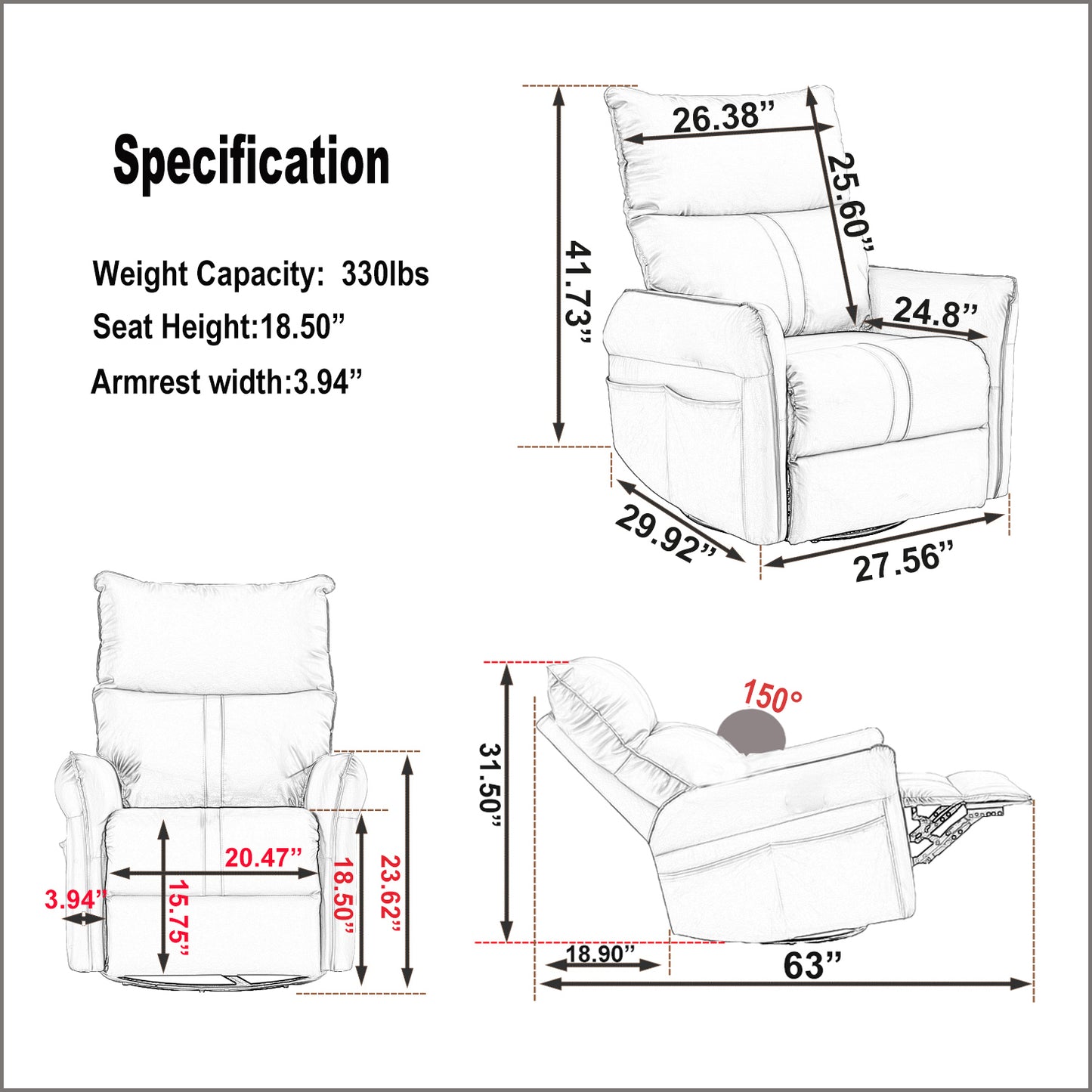 OmniGlide 270° LuxeRecline - Power Swivel & Glider with USB