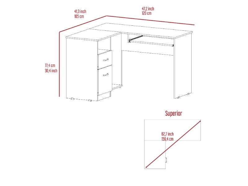 Raleigh L-Shaped Desk, Two Drawers, One Shelf, Cpu Storage, Light Grey