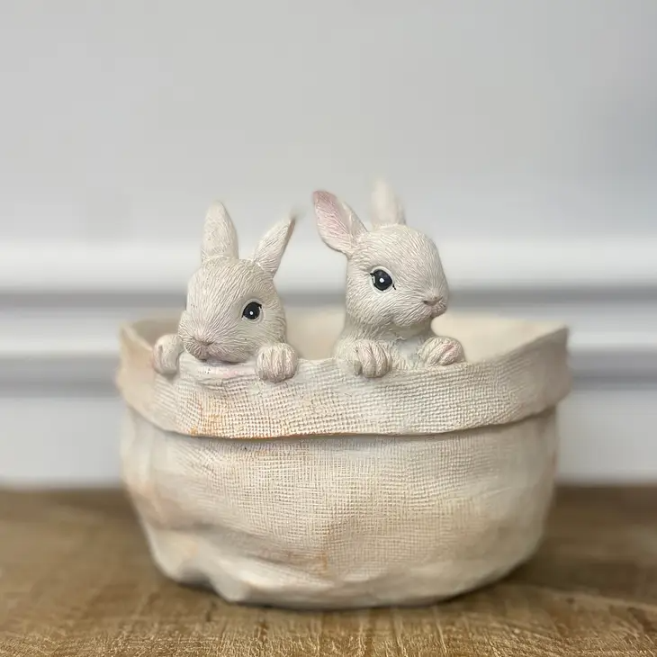 Resin Bunny Rabbit Basket Planter