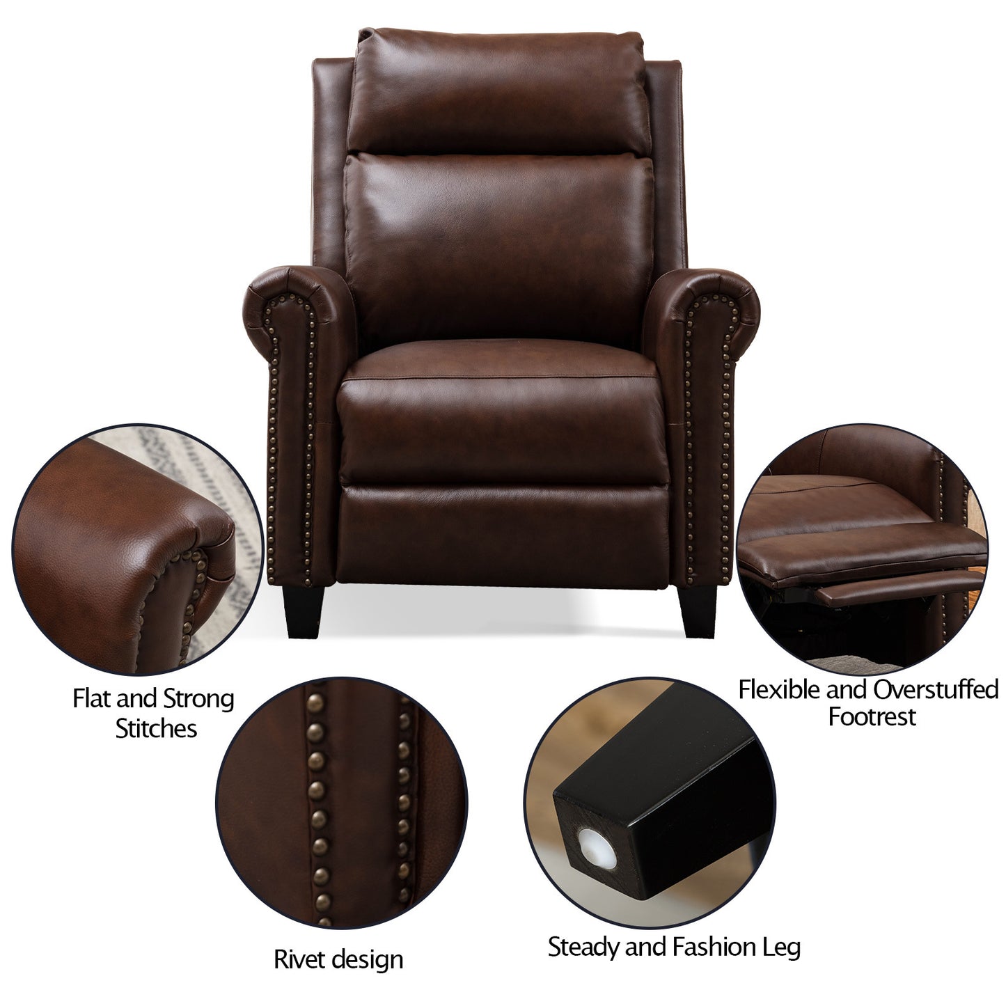 33.5inch Wide Genuine Leather Manual Ergonomic Recliner