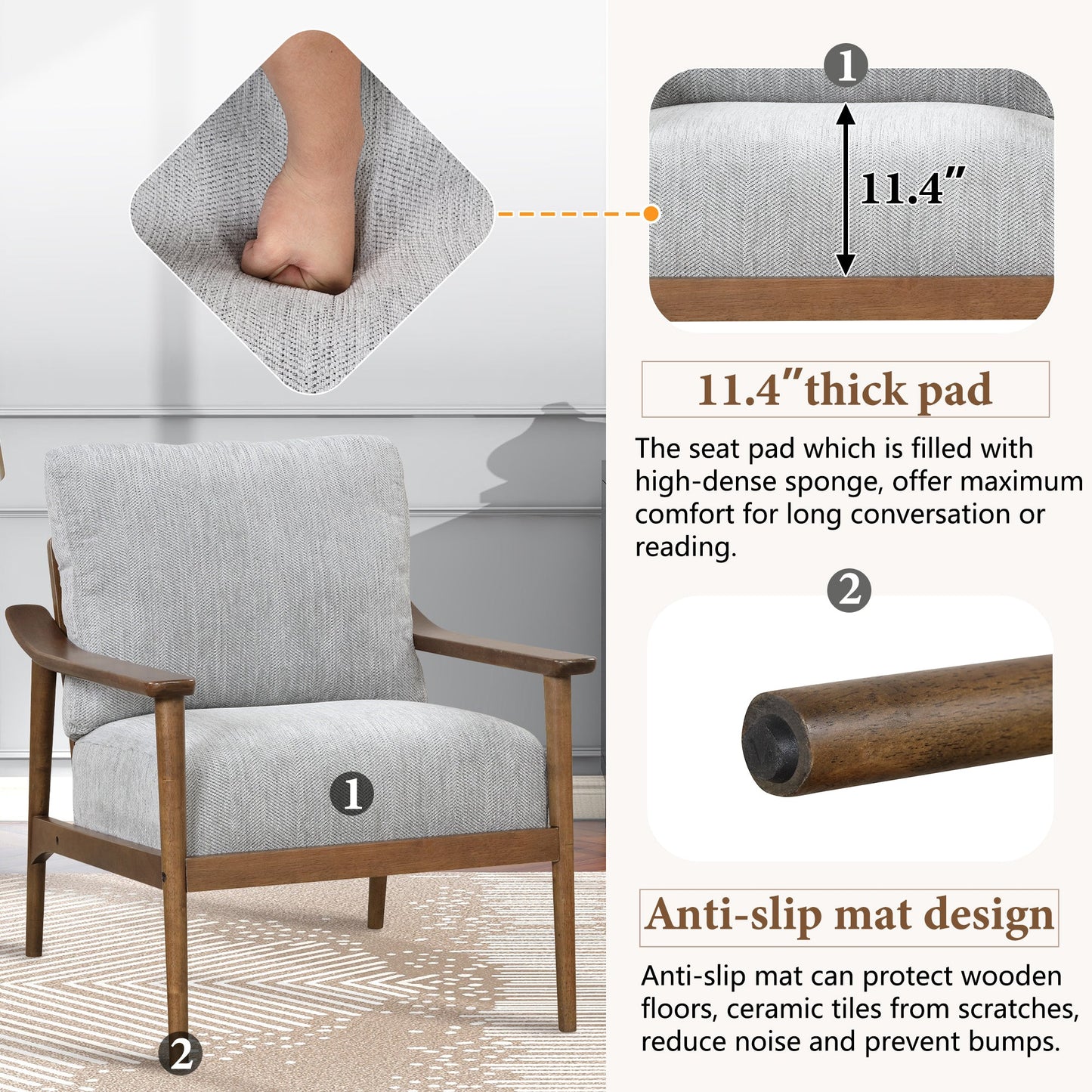 Linen Upholsterd Accent Chair Arm Chair Set of 1 with Vertical Slatted Back
