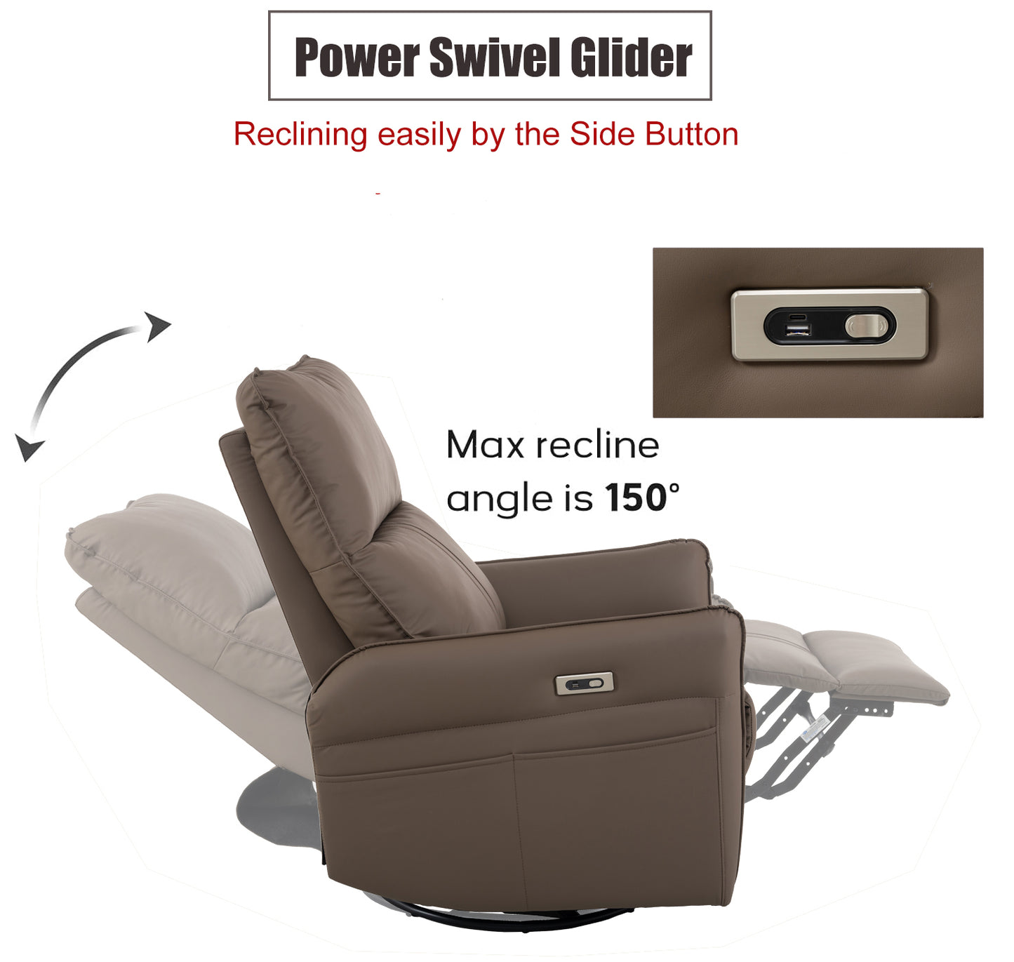 OmniGlide 270° LuxeRecline - Power Swivel & Glider with USB