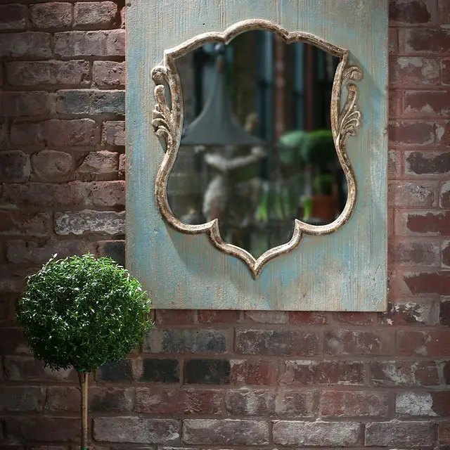 Distressed Wood Shield Mirror