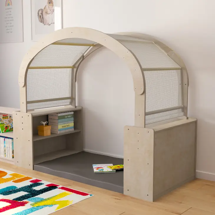 Bright Beginnings Wooden Reading Nook with Shelves & Canopy