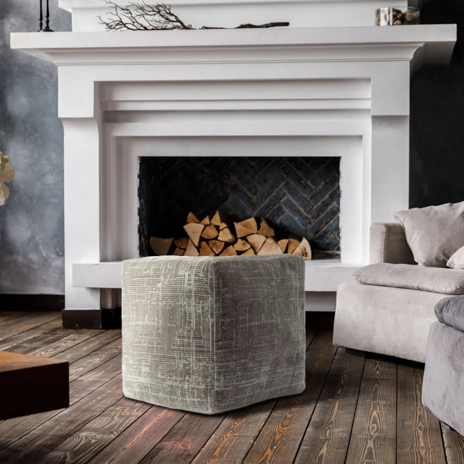 Transitional Geometric Ultra-Soft Pouf, Gray/Ivory