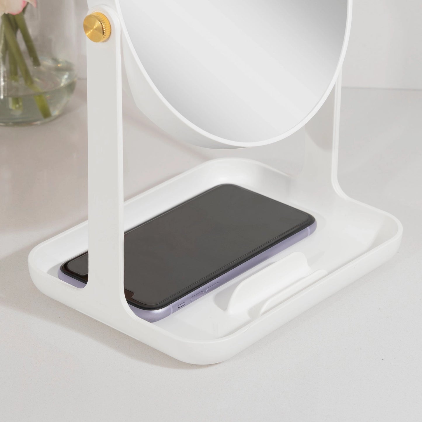 Back-To-School Makeup Mirror with Accessory Tray & Phone Holder
