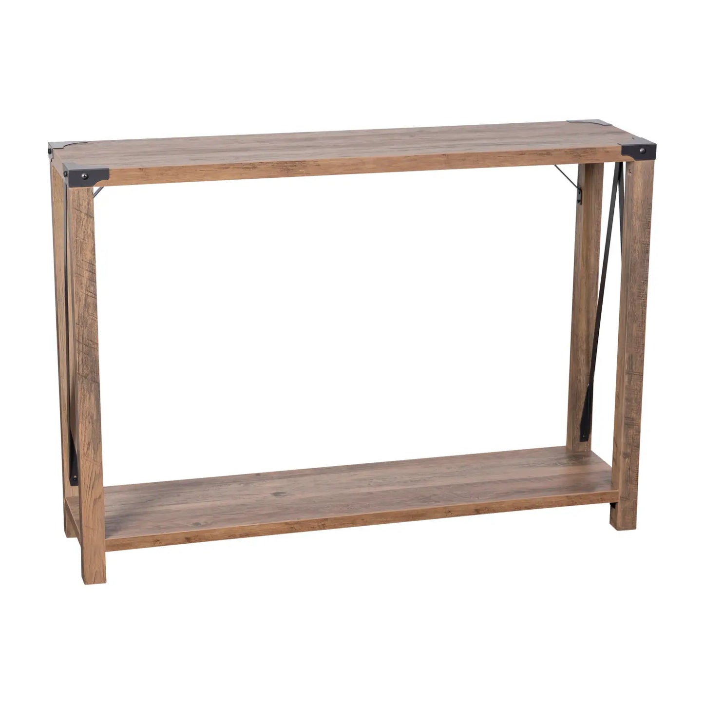 Rustic Oak Console Table with Black Metal Accents