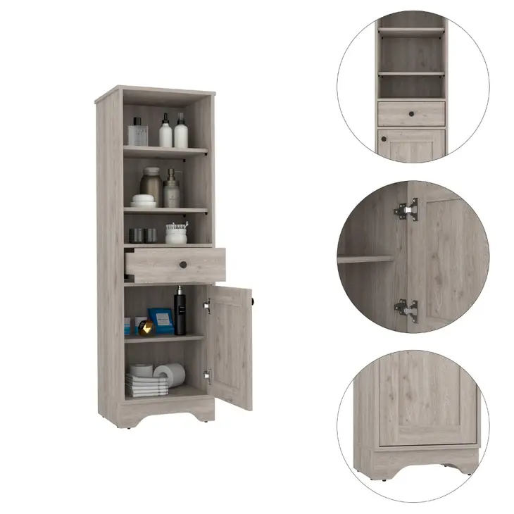 Alaskan Tall Linen Cabinet, with Three Storage Shelves, Single Door Cabinet