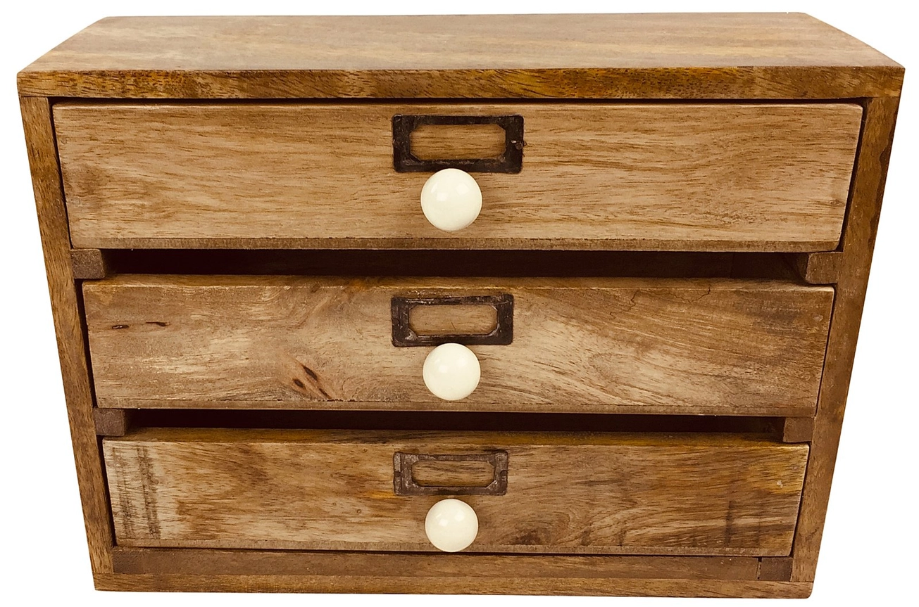 Solid Wood Three Drawer Desktop Organiser