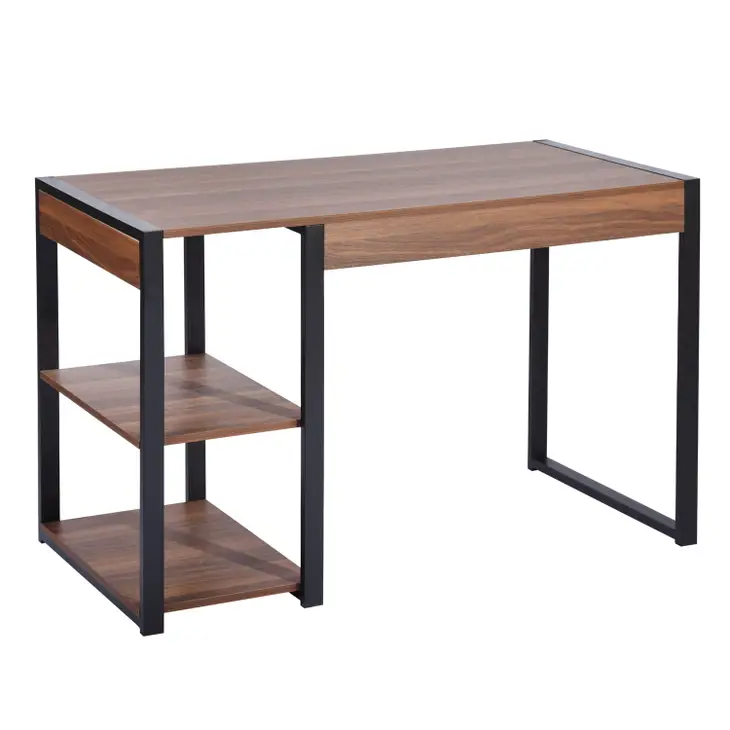 Soleil Home Office Desk Wood and Metal with Open Shelves