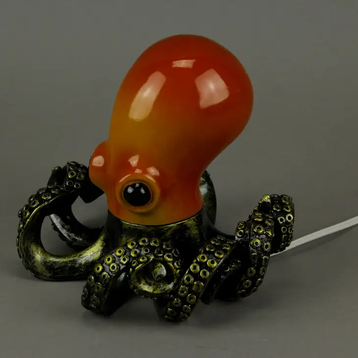 Bronzed Resin & Amber Octopus Coastal Accent Lamp/Nightlight