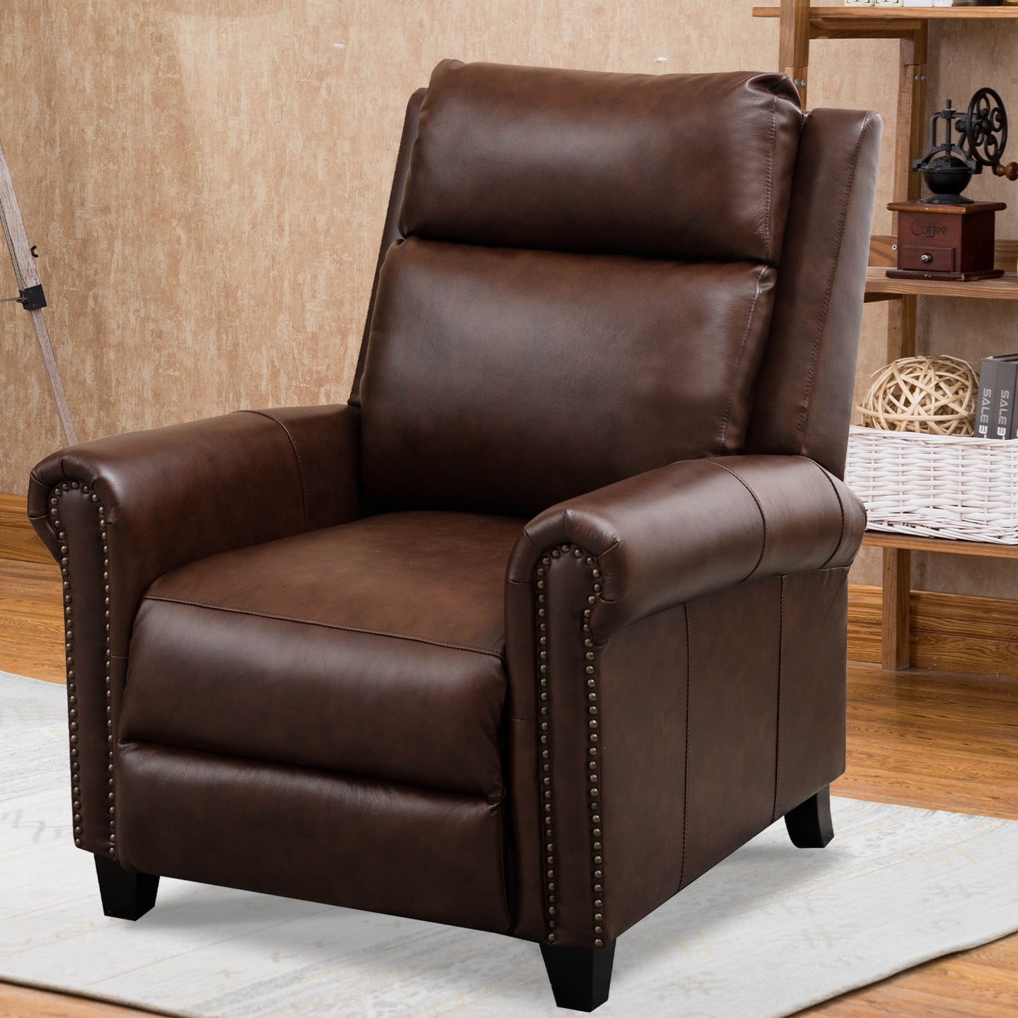 33.5inch Wide Genuine Leather Manual Ergonomic Recliner