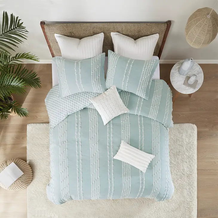 Jacquard Stripe Comforter/Duvet Cover Mini Set, Blue