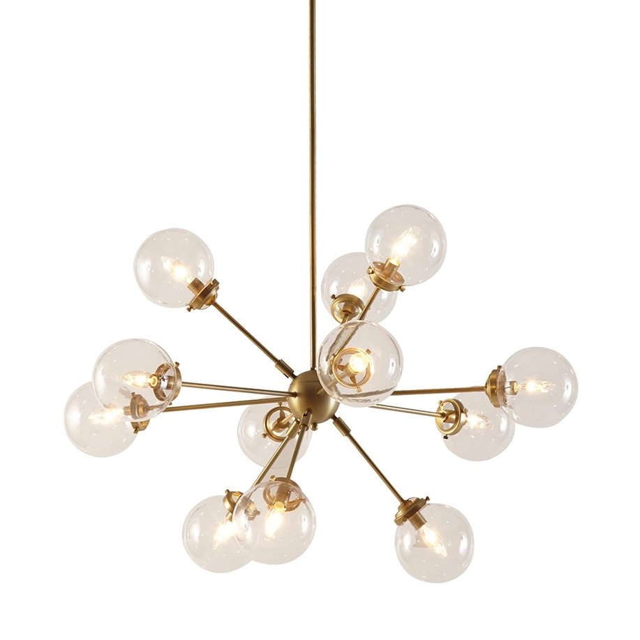 12-Light Clear Glass Industrial Chandelier, Gold