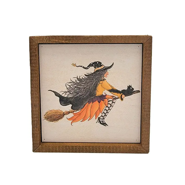 6x6" Witch Broom Ride Fall Decor