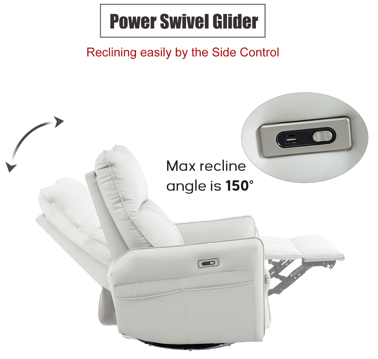 OmniGlide 270° LuxeRecline - Power Swivel & Glider with USB