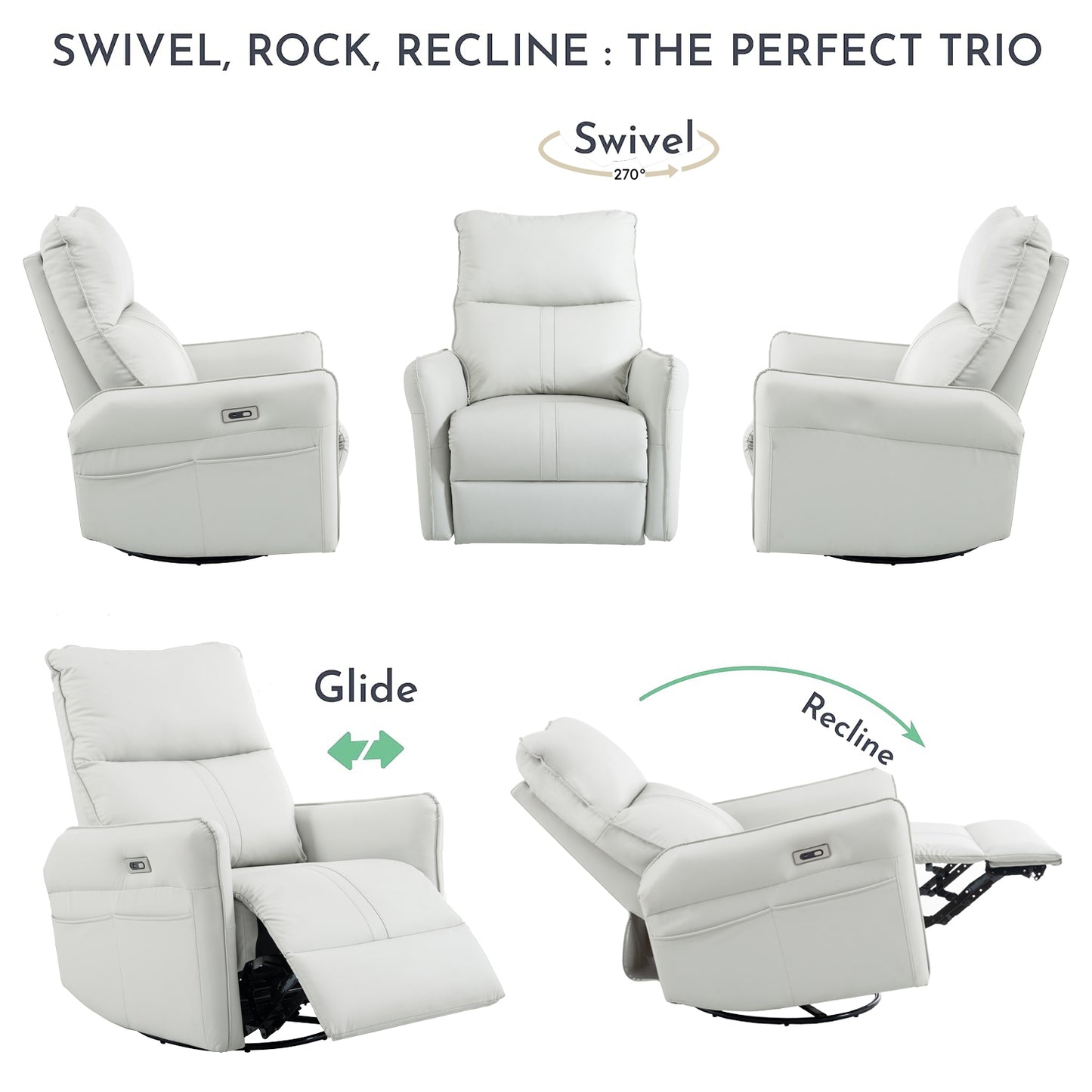 OmniGlide 270° LuxeRecline - Power Swivel & Glider with USB