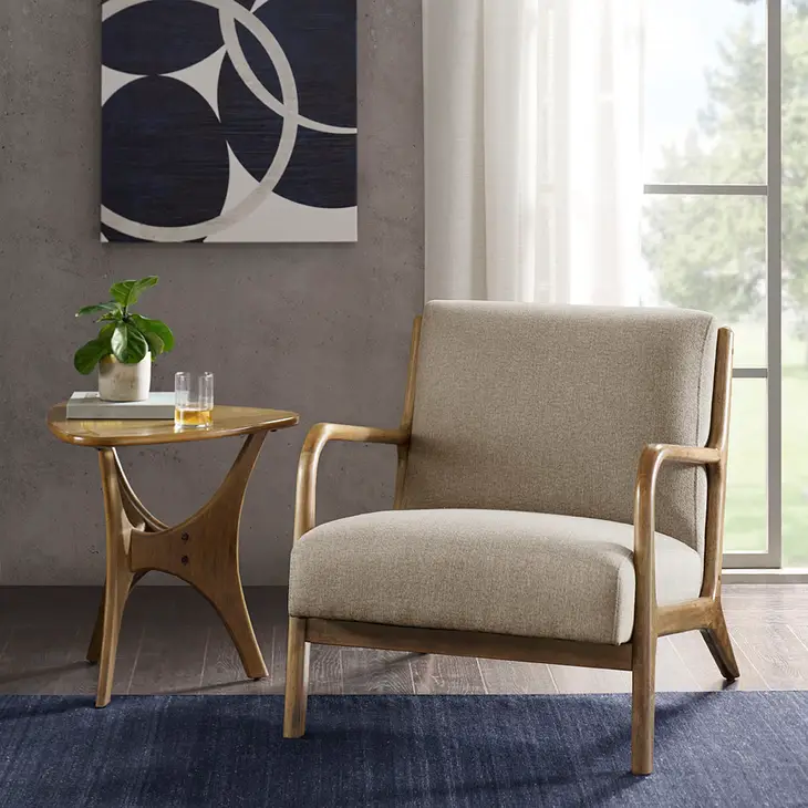 Scandinavian Elm Wood Taupe Lounge Chair