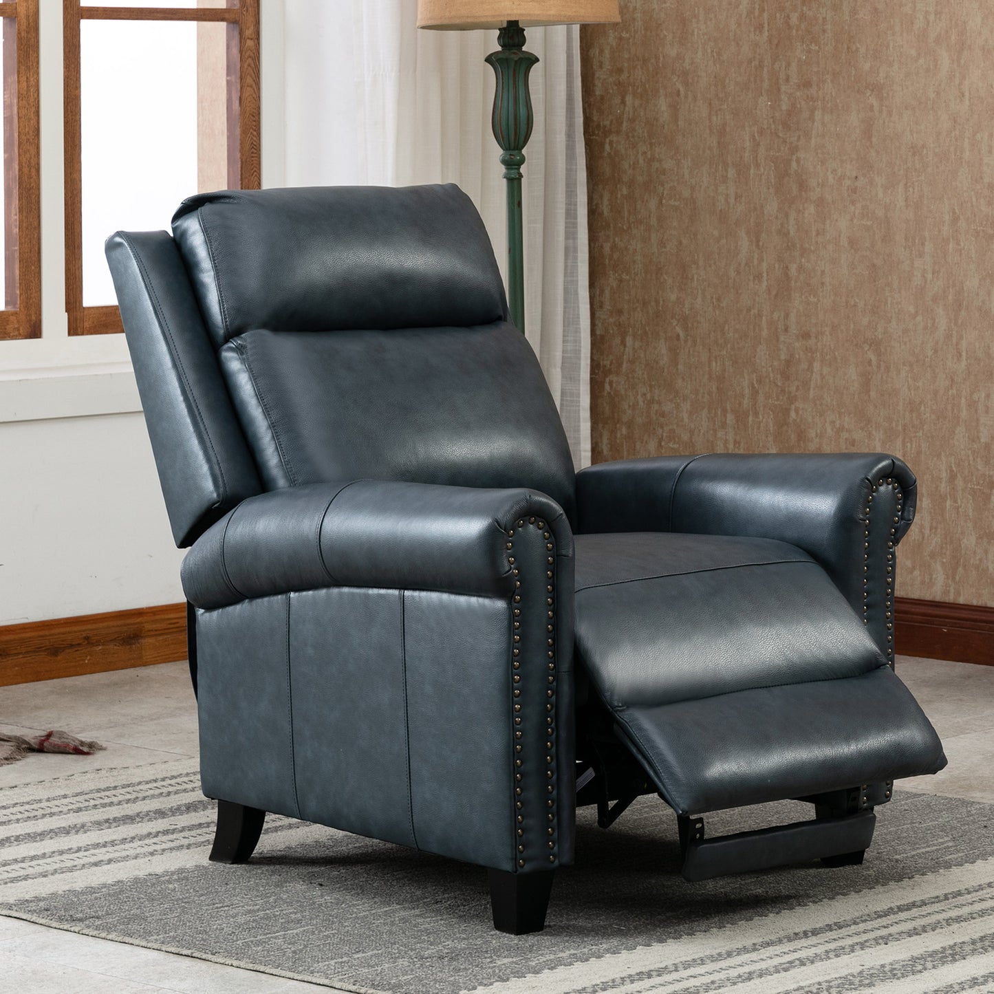 33.5inch Wide Genuine Leather Manual Ergonomic Recliner