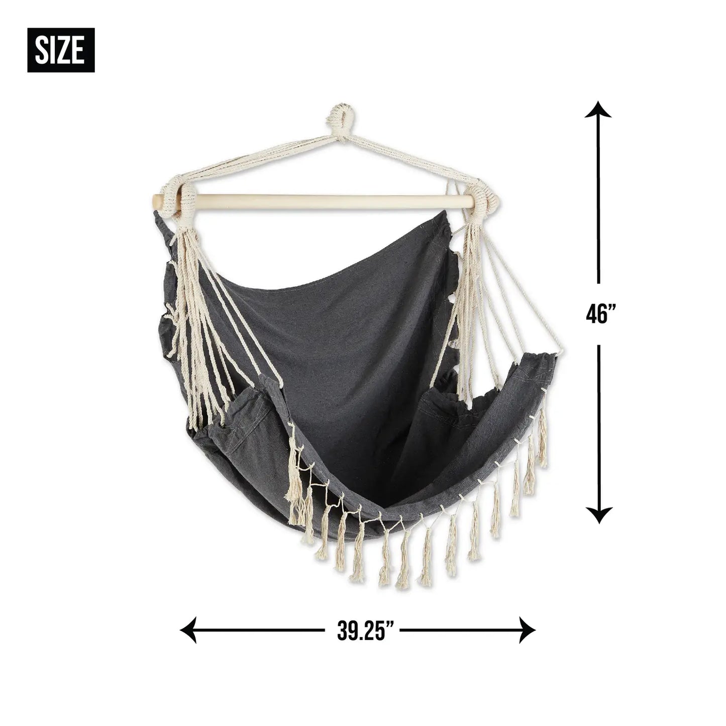 GRAY HAMMOCK CHAIR WITH FRINGE TRIM
