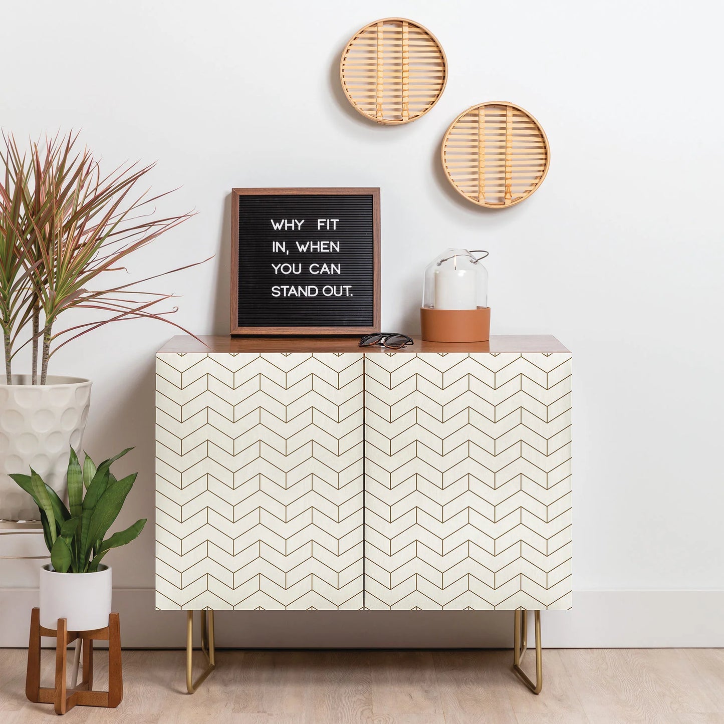 Simple Linear Geometry Cream Credenza