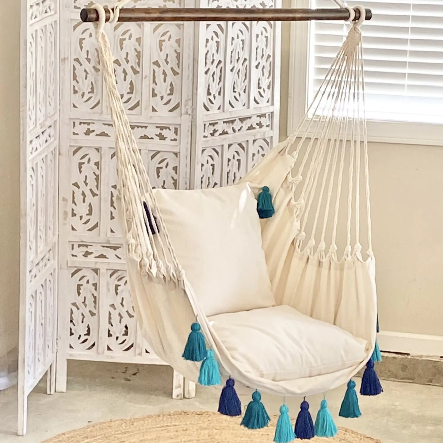 Tassel Turquoise-Teal Hammock Chair Swing + Hanging Kit