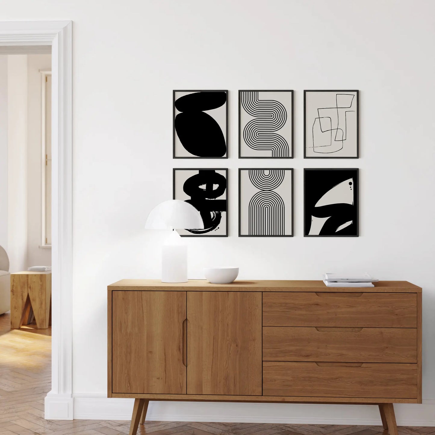 Unframed Black Beige Art Prints - Set of 6