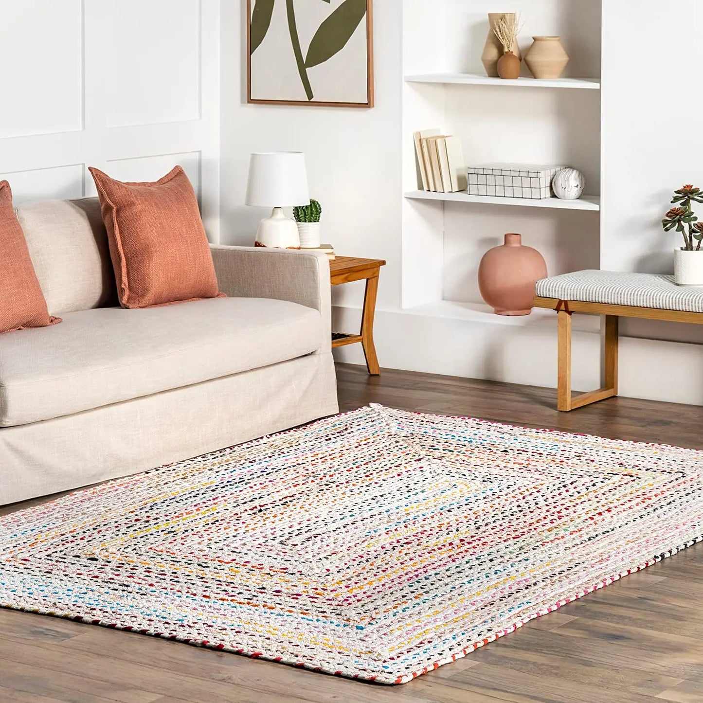 Handmade Braided Cotton & Jute Chindi Multicolor Area Rugs