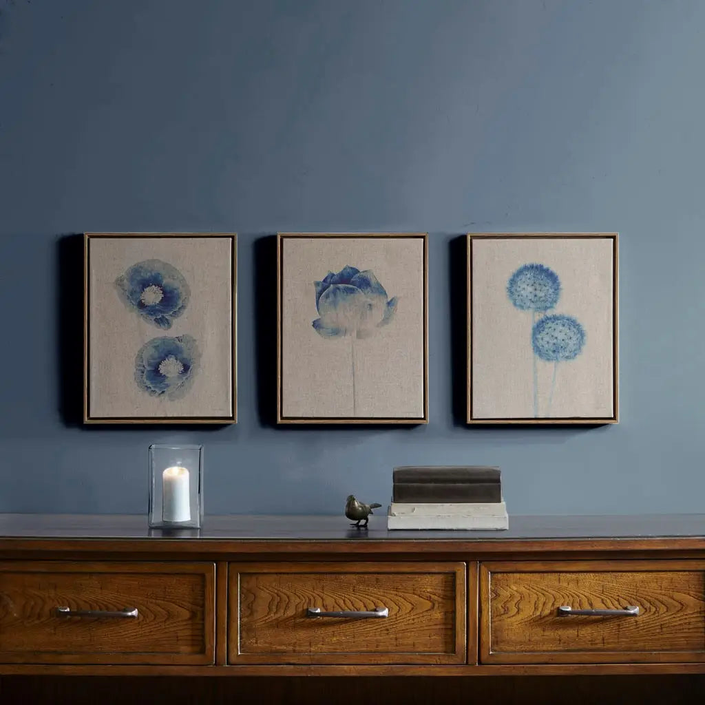 Blue Botanical Linen Canvas 3-Piece Wall