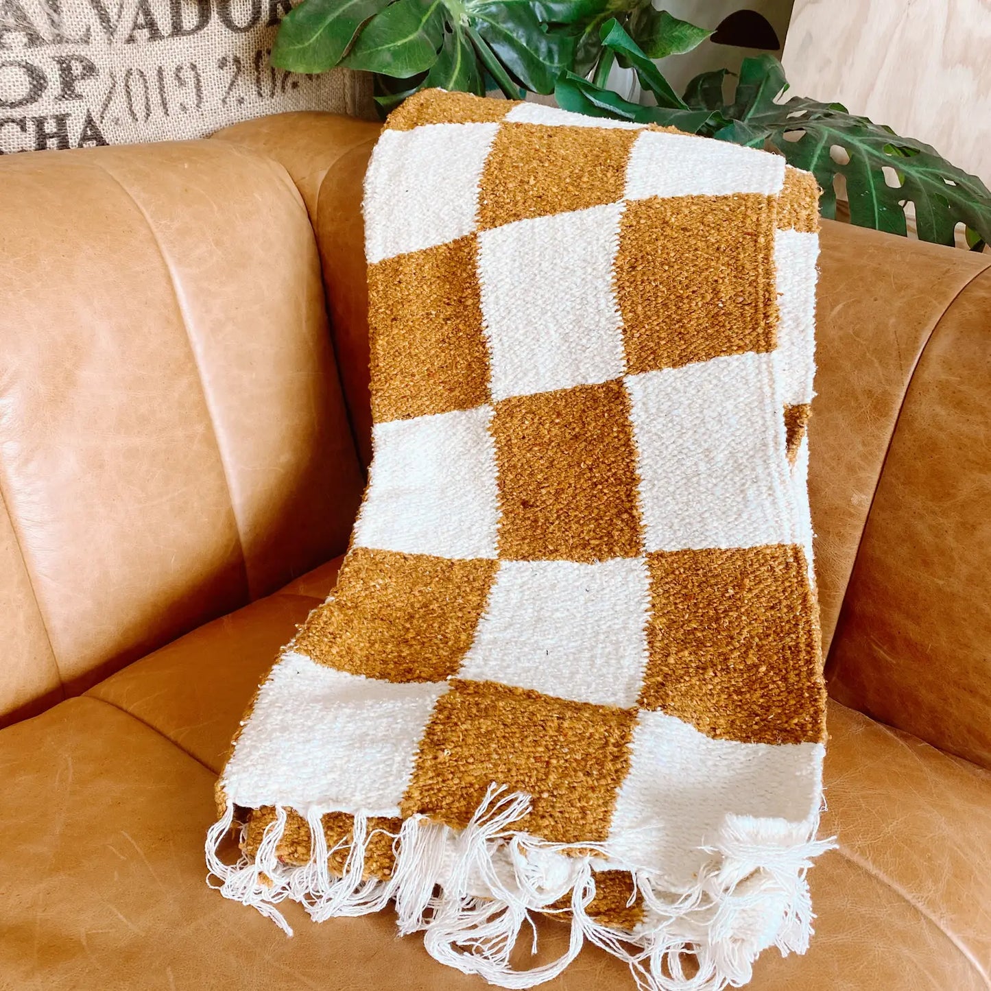 Gold & Cream - Heavyweight Checker Throw Blanket