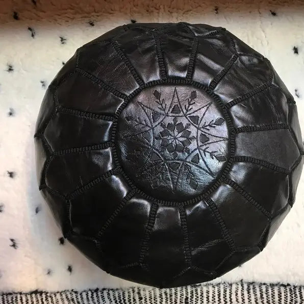 Moroccan Leather Pouf ( Black ) Unfilled