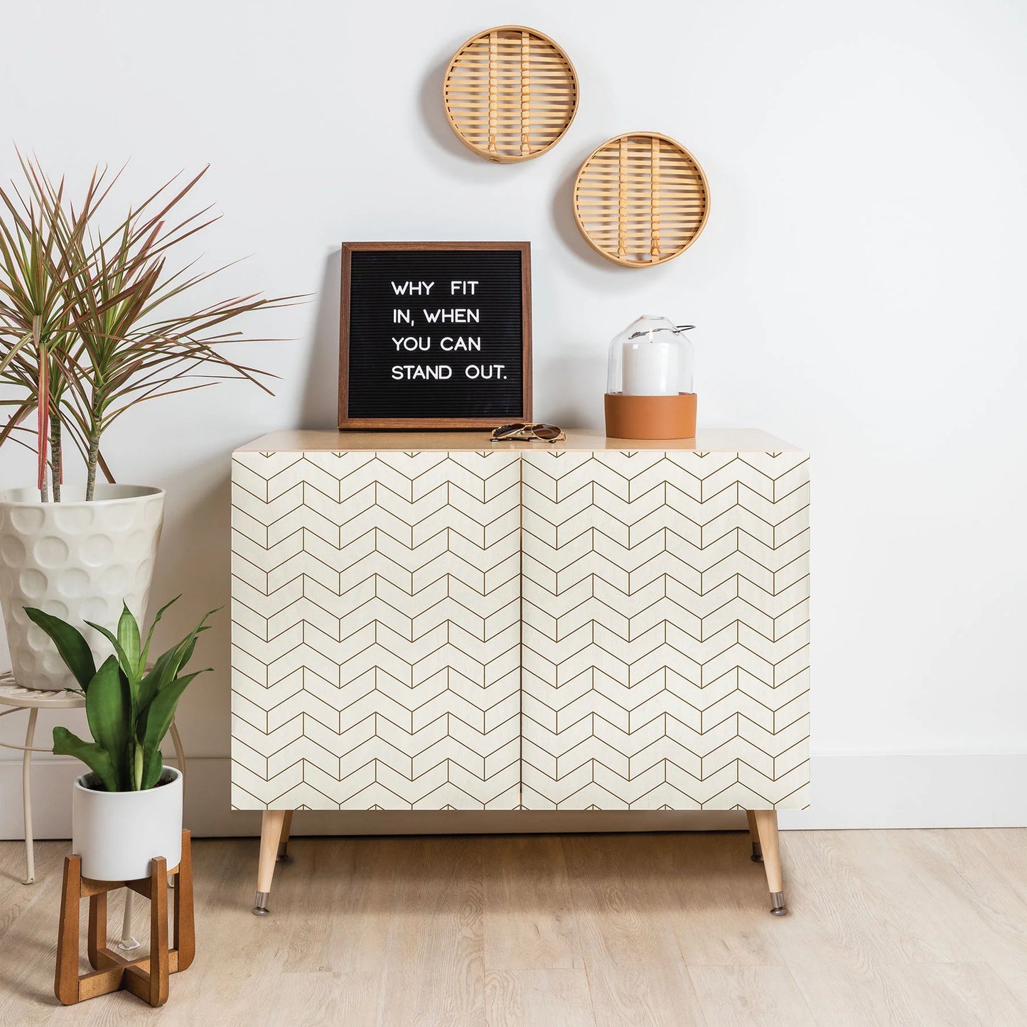Simple Linear Geometry Cream Credenza