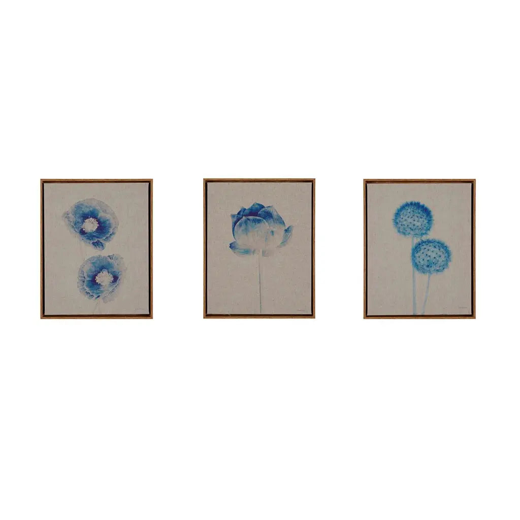 Blue Botanical Linen Canvas 3-Piece Wall