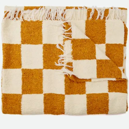 Gold & Cream - Heavyweight Checker Throw Blanket