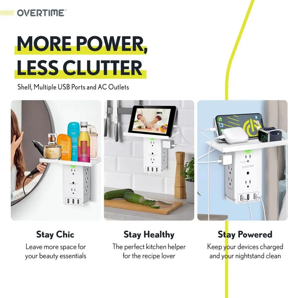 Outlet Shelf 11-Port Wall Charger and Surge Protector