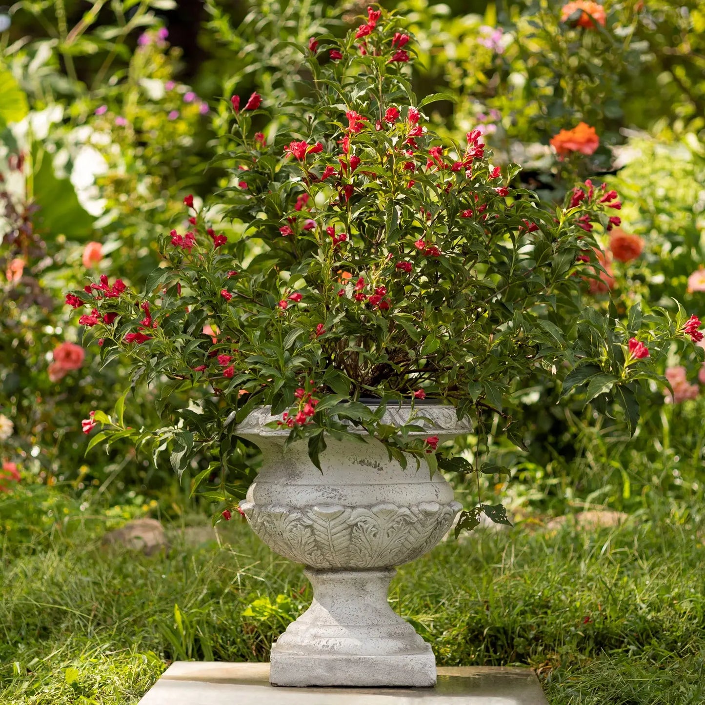 17" Tall Urn Style Flower Planter in Antique White