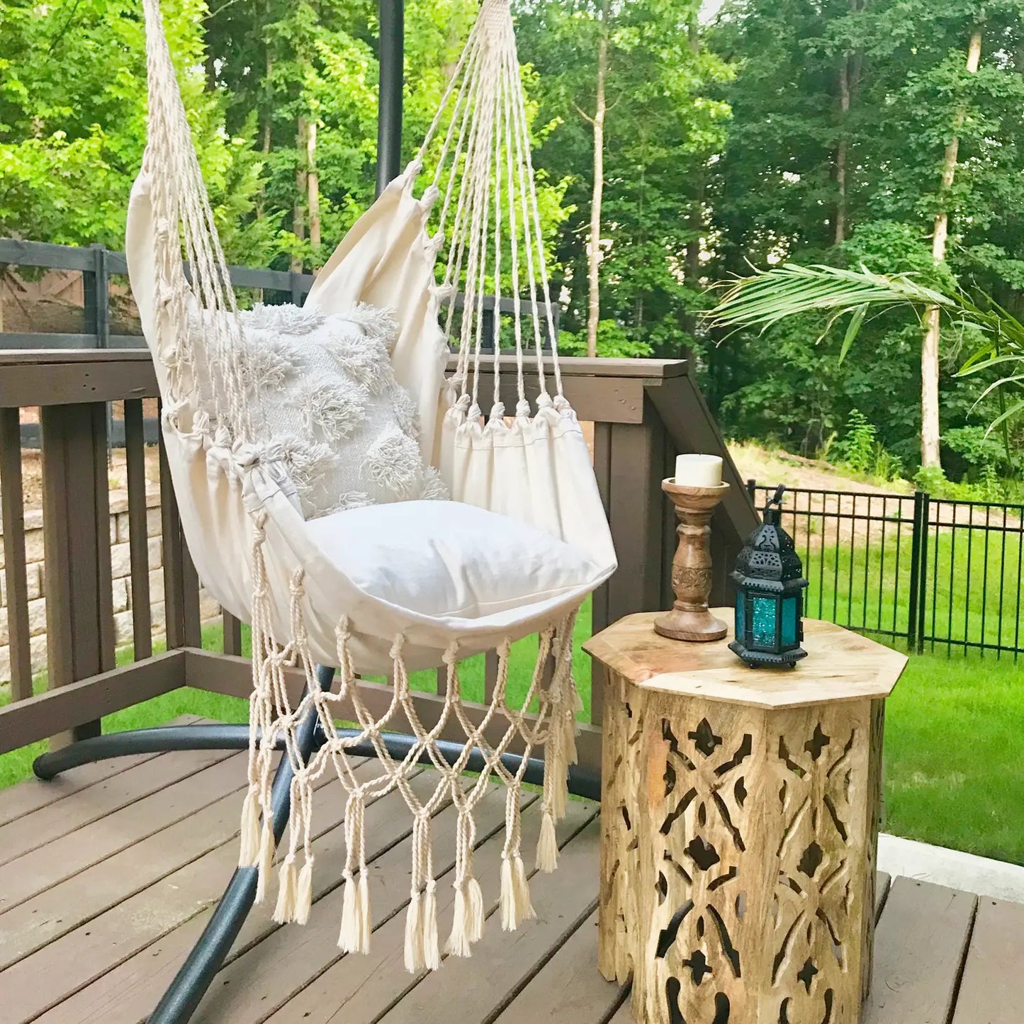Macrame Hanging Swing Chair, 2 Pillows and Hanging Kit