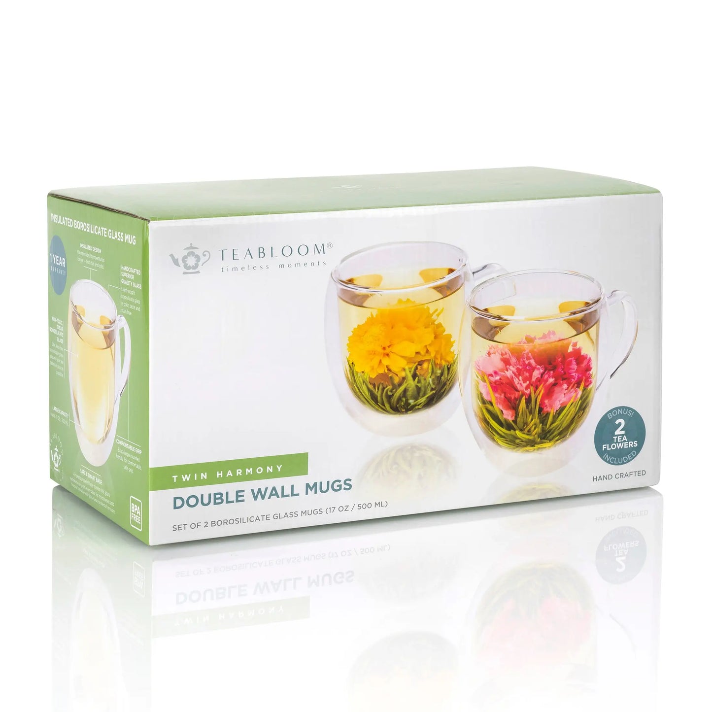 Teabloom Oversized Insulated Borosilicate Glass Mugs -17 oz